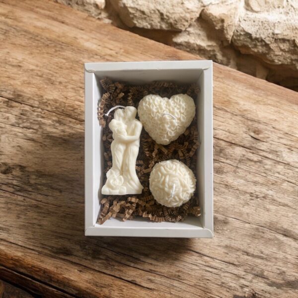 Geschenkbox – Kerzen Brautpaar, Herz und Rose