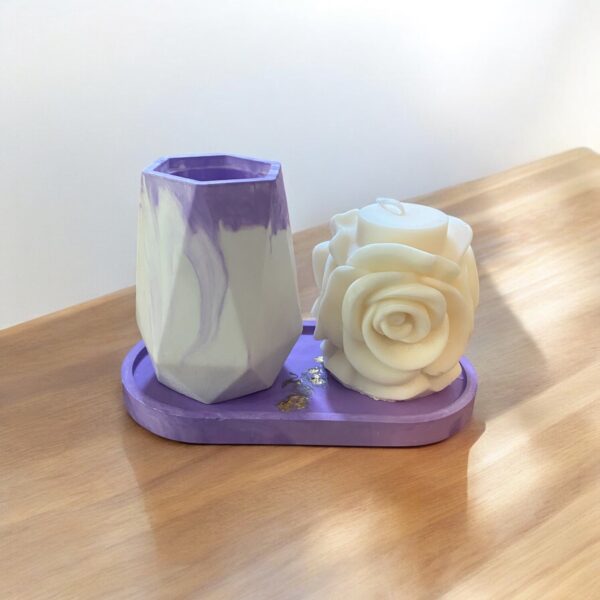 Geschenkset – Rosenkerze, Gipsvase & Gipsunterteller